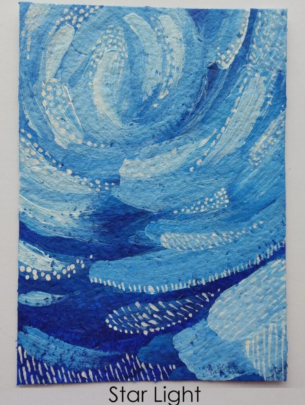 5x7 original painting paper blue white swirl abstract star galaxy Valentine's